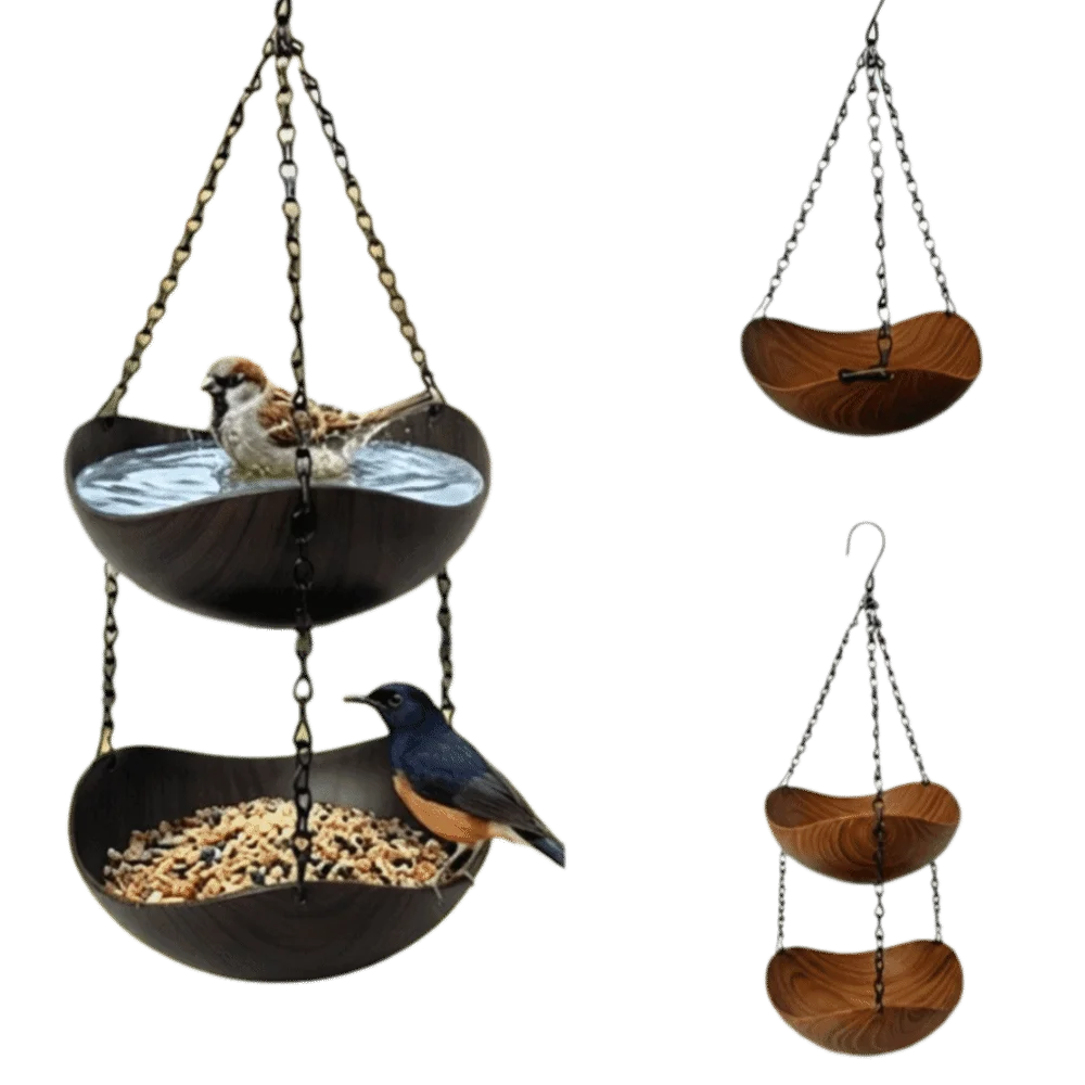 Double Layer Hanging Bird Feeder Feeding Tools Yard Decoration Bird Bath Bowl Bowl-shaped Plastic Hummingbird Water Drinker