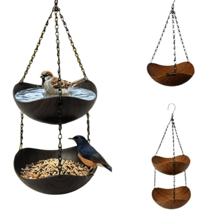Double Layer Hanging Bird Feeder Feeding Tools Yard Decoration Bird Bath Bowl Bowl-shaped Plastic Hummingbird Water Drinker