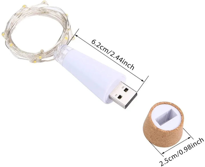 5-pack 2m Cork Bottle Fairy Lights USB Rechargeable Christmas Garland String Lights for Bedroom Room Home Wedding Party Decor