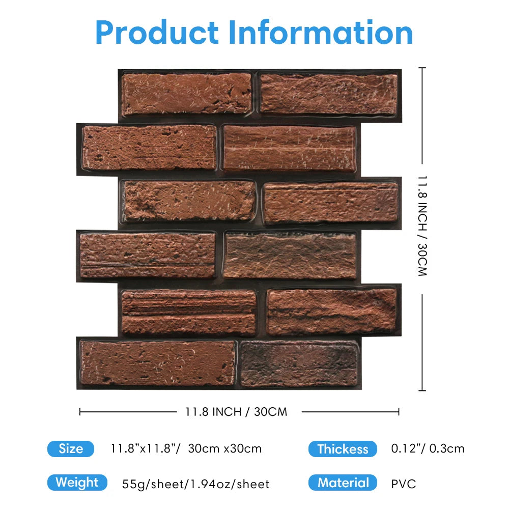 10/20Pcs 3D Faux Brick Peel and Stick PVC Wall Stickers, Waterproof Easy to Install Wall Panels, Interior Wall Decoration