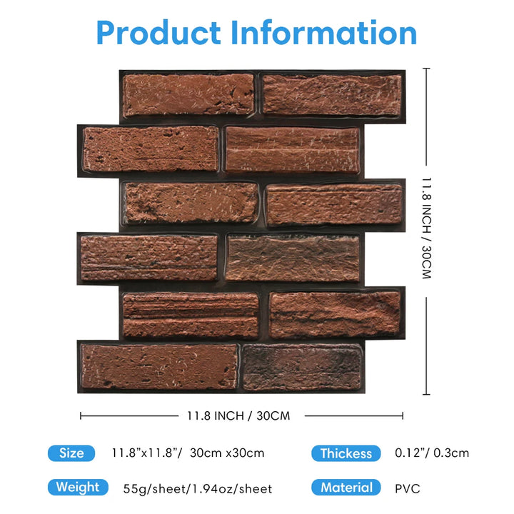 10/20Pcs 3D Faux Brick Peel and Stick PVC Wall Stickers, Waterproof Easy to Install Wall Panels, Interior Wall Decoration