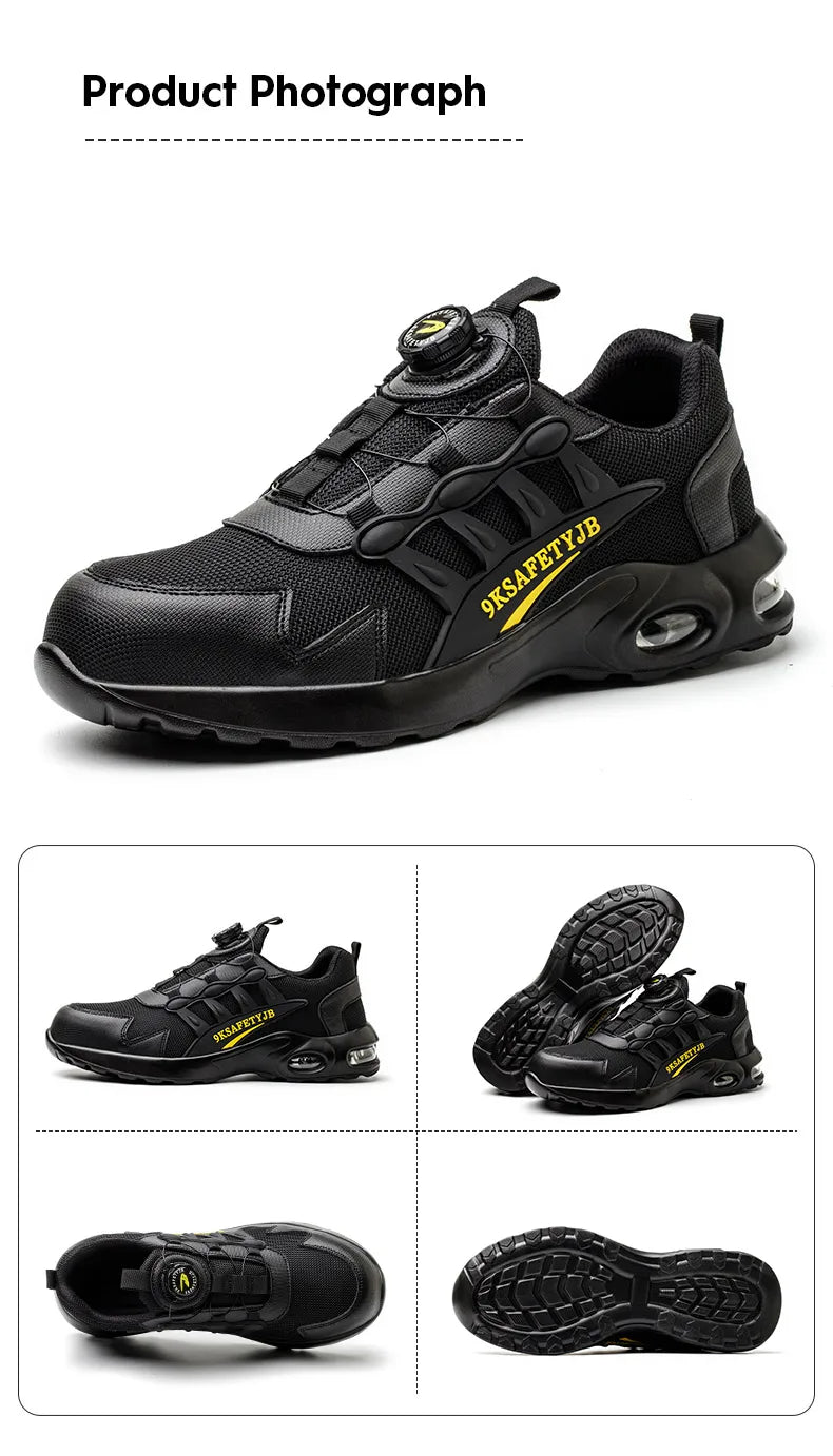 Men Rotating Button Safety Shoes Steel Toe Work Sneakers Indestructible Shoes Puncture-Proof Work Boots Air Cushion Safety Shoes