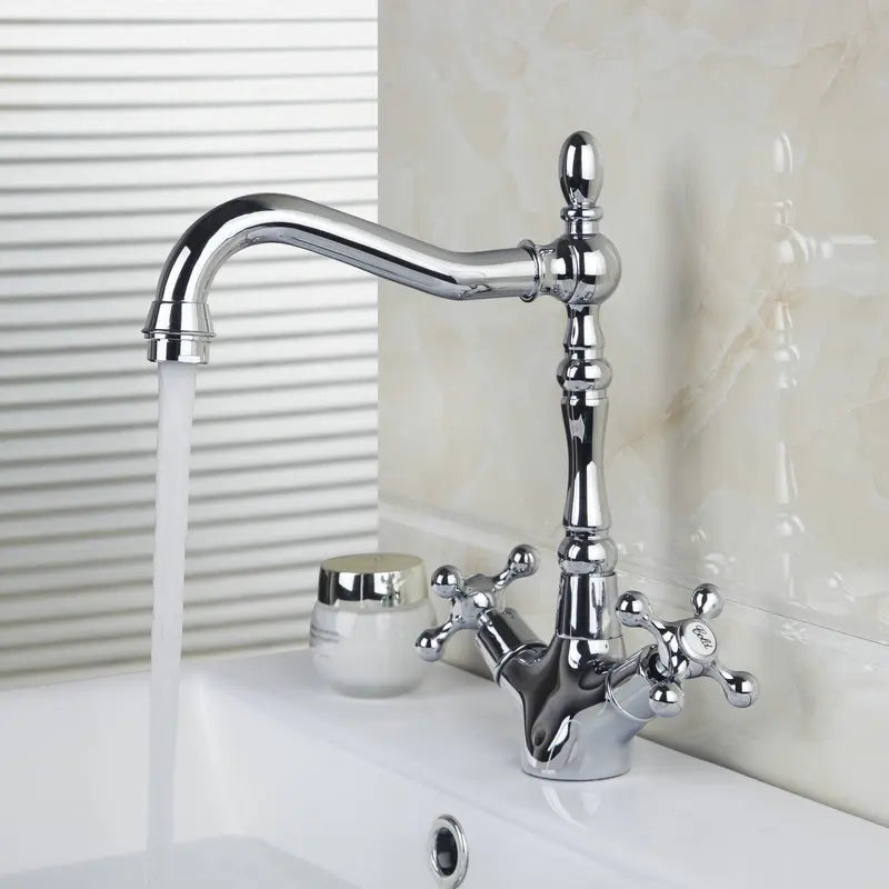 KEMAIDI Dual Handles Solid Brass Antique Copper Faucets Mixers &Taps Swivel Hot And Cold Mixer Water Tap Bathroom Faucet DS-8632