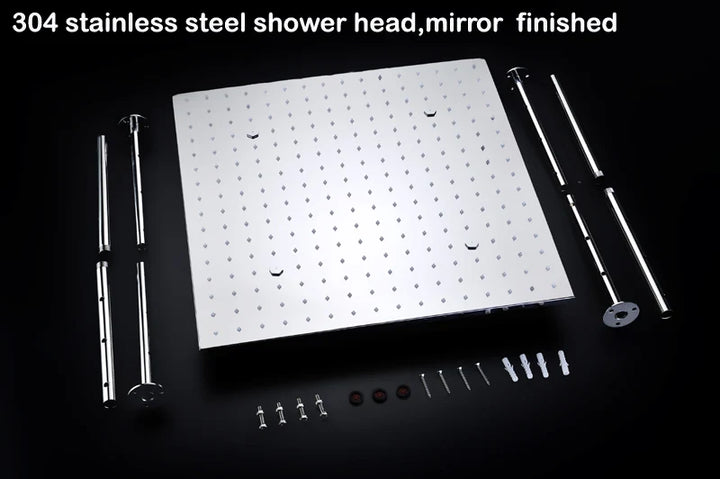 hm Modern LED Shower Set 20Inch Ceiling Mist Rainfall Shower Head System Bathroom Thermostatic Shower Faucets Massage Body Jets