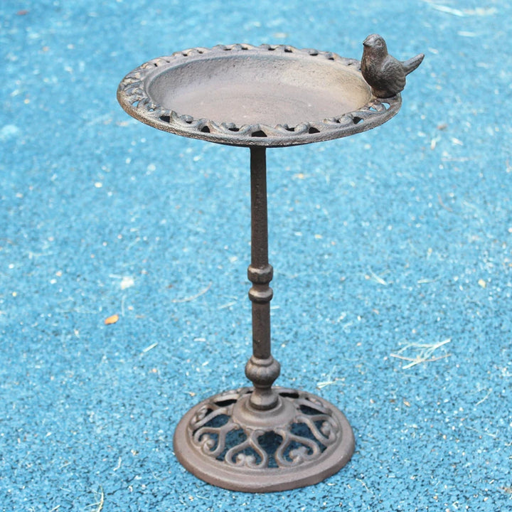 Retro European Style Creative Cast Iron Vertical Floor Angel Bird Feeder High Pole Bird Food Basin Gardening Garden Decoration