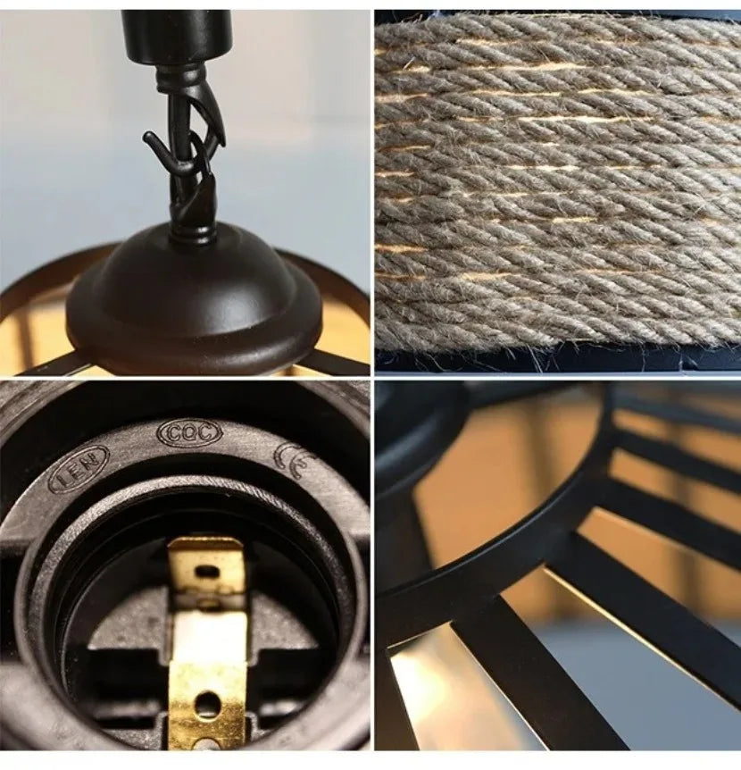 E27 Hemp Rope Woven Pendant Light Classic Vintage Countryside Villa Droplight Tea Room Bedroom Dining Room Retro Hanging Lamp