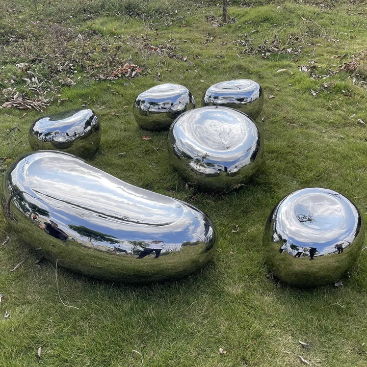 Stainless Steel Mirror Stone Table and Chairs Sculpture, Garden Park, Square Shop, Shopping Mall, Hotel, Art Ornaments