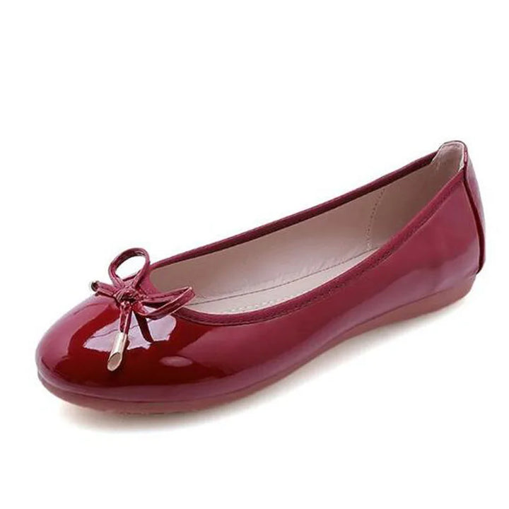 Ladies Loafers Shoes Bowtie Flats Patent Leather Loafers Women Round Toe Roll-Up Shoes Woman Bridesmaid Flats Large Size Zapatos