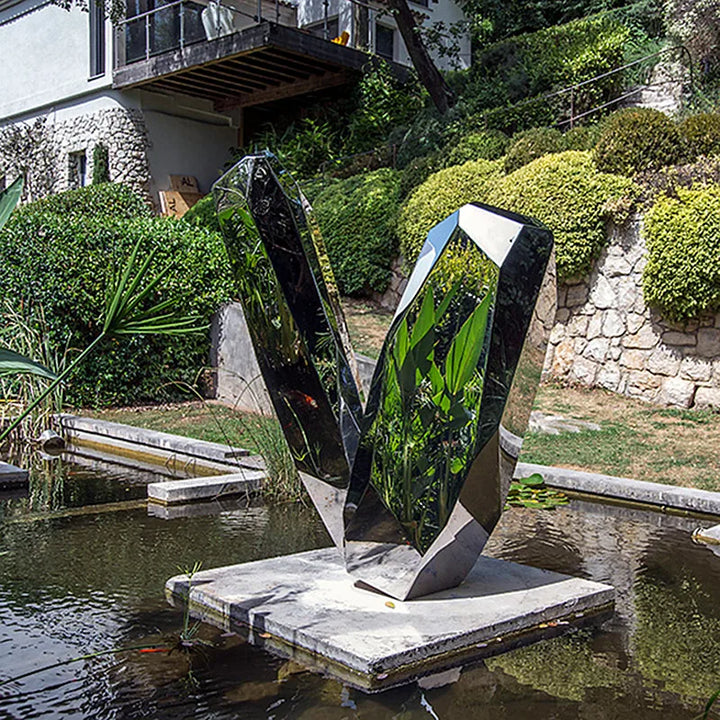 Stainless Steel Geometric Block Surface Stone, Park, Green Forest, Square, Garden, Hotel Mall, Office, Building, Sculpture Ornam