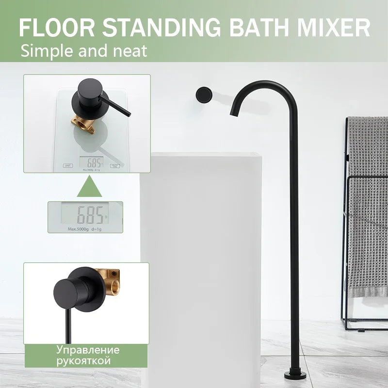Floor Standing Bathtub Faucet Brass Body Hot Cold Mixer with Handle Rose Gold Independent Faucet Chrome Grey Black