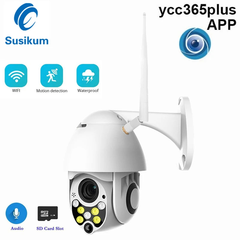 YCC365 Plus WIFI Camera Wireless Outdoor IP Security Protection Two Way Audio 1080P PTZ Tilt Speed Dome Surveillance CCTV Camera