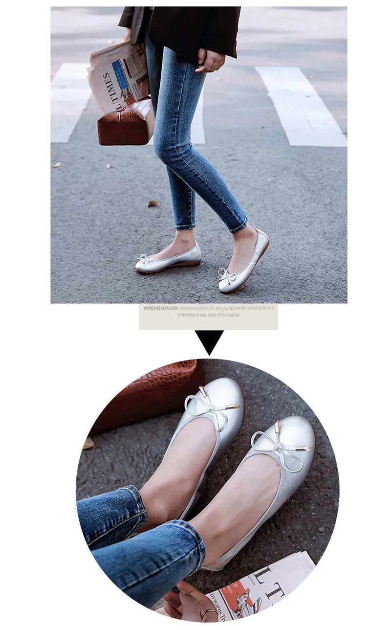 Ladies Loafers Shoes Bowtie Flats Patent Leather Loafers Women Round Toe Roll-Up Shoes Woman Bridesmaid Flats Large Size Zapatos
