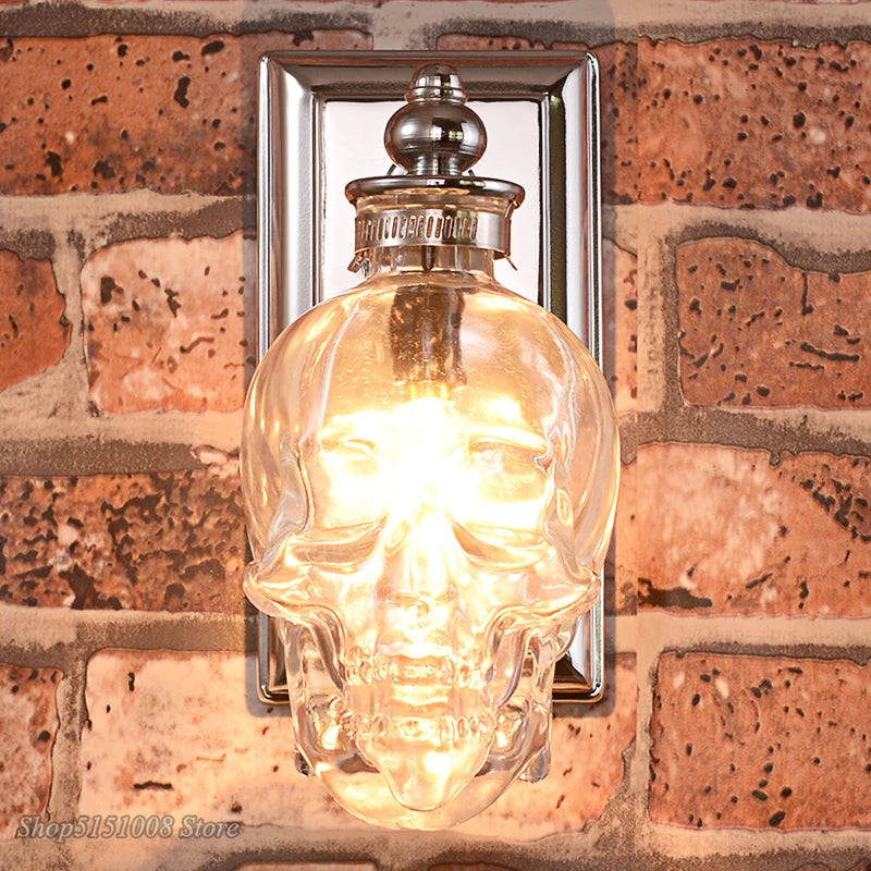Skull Bones Wall Lamp Retro Loft Sconces Clear Glass Bottle Wall Art Light Fixtures for Dinning Room Bar Industrial Home Decor