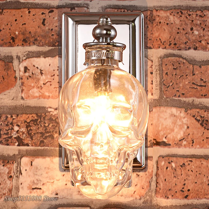 Skull Bones Wall Lamp Retro Loft Sconces Clear Glass Bottle Wall Art Light Fixtures for Dinning Room Bar Industrial Home Decor