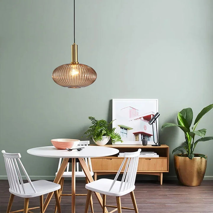 DINDALLED Striped Glass Pendant Light Nordic Vintage Chandelier for Dining Kitchen Island Hanging Lamp Lighting Decor