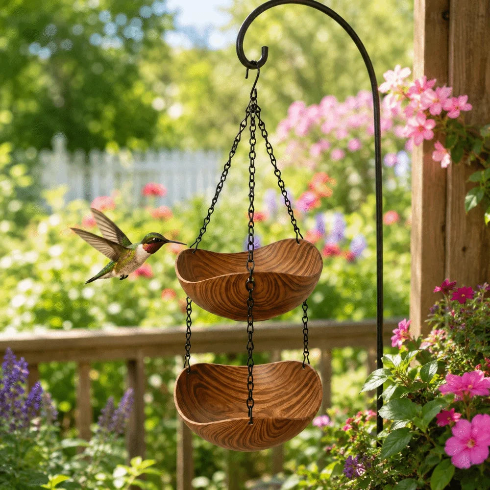 Double Layer Hanging Bird Feeder Feeding Tools Yard Decoration Bird Bath Bowl Bowl-shaped Plastic Hummingbird Water Drinker