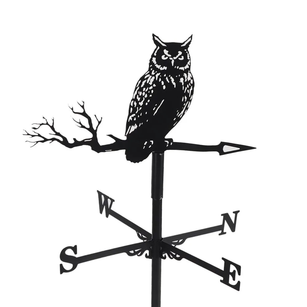 Creativity Owl Weather Vane Metal Roof Garden Decorations Wind Vane Black Outdoor Crafts Weathercock