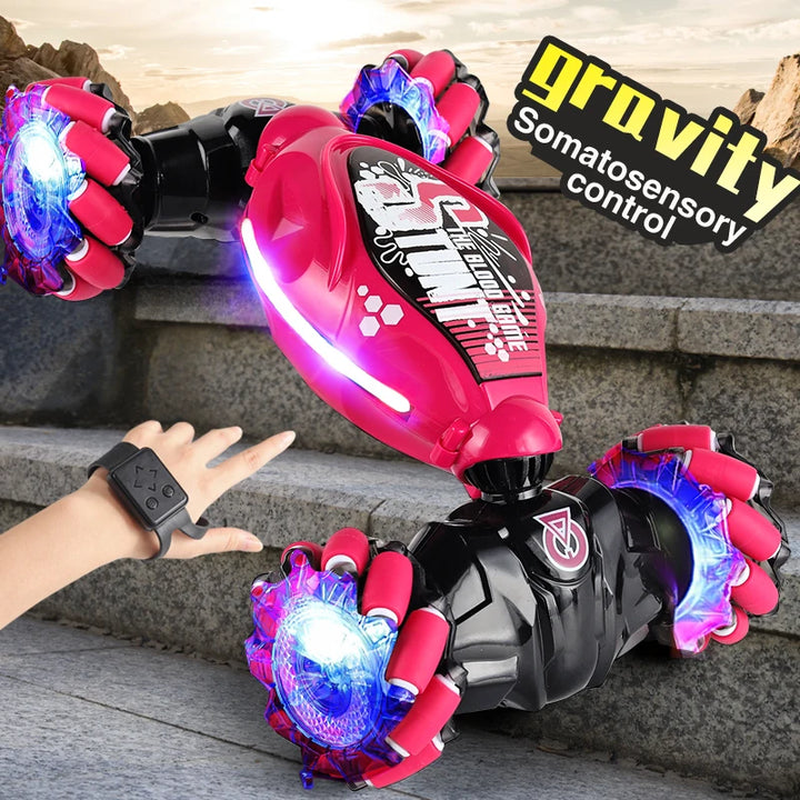 4WD stunt remote control car LED lights watch induction twist music 360° rotation off-road climbing children's toys Holiday gift