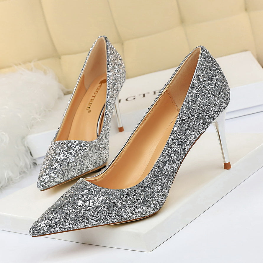 Women 7cm 9.5cm High Heels Bling Pumps Sparkly Heels