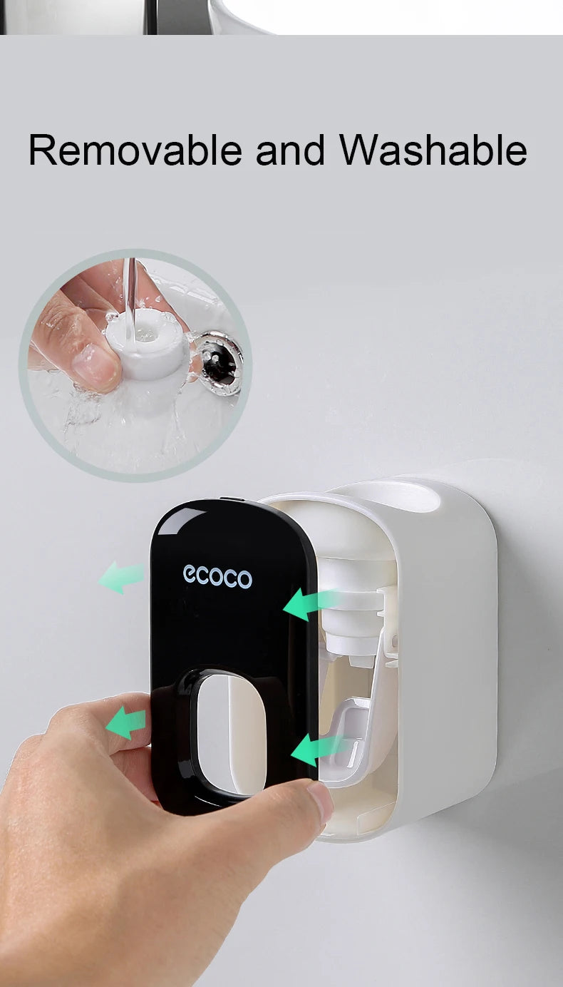 ecoco  Wall Mount Automatic Toothpaste Dispenser Bathroom Toothpaste Squeezer Dispenser Toothbrush Holder bathroom accessories
