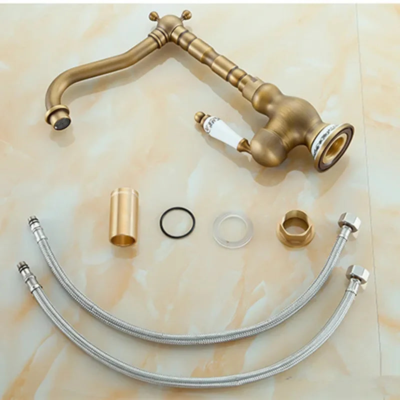 Bathroom Faucets Antique Bronze  for Kitchen Cold and Hot Water Basin Mixer Tap with Ceramic Single Handle Sink Tap Crane