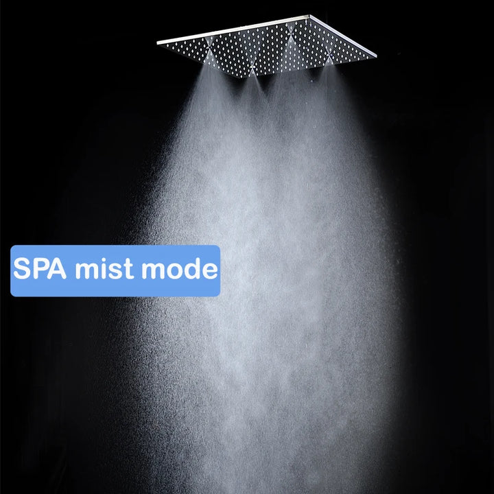 hm Modern LED Shower Set 20Inch Ceiling Mist Rainfall Shower Head System Bathroom Thermostatic Shower Faucets Massage Body Jets