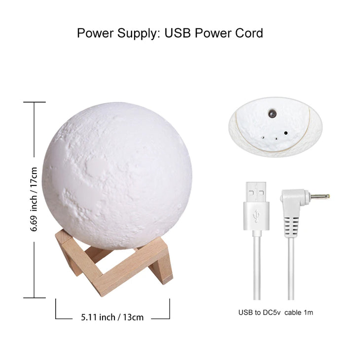 800ml Moon Essential Oil Aroma Diffuser USB Power Cord Ultrasonic Noiseless Cool Mist  Adjustable Color Lights Air Humidifier