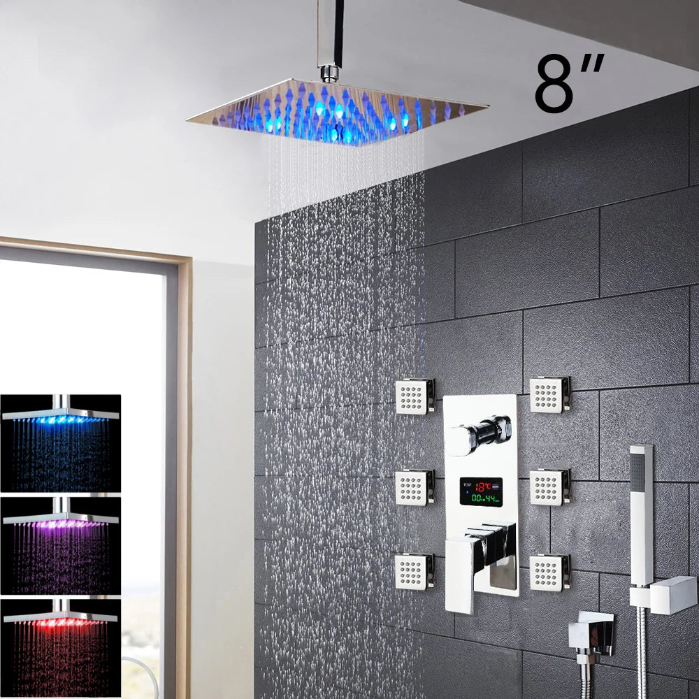 KEMAIDI Bathroom Shower Faucet Set MultifunctionalTemperature Digital Display Shower Systerm Mixer Tap w/ Body Massage Jets