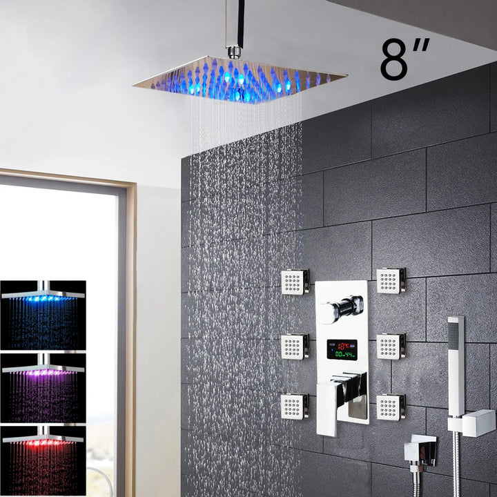 KEMAIDI Bathroom Shower Faucet Set MultifunctionalTemperature Digital Display Shower Systerm Mixer Tap w/ Body Massage Jets