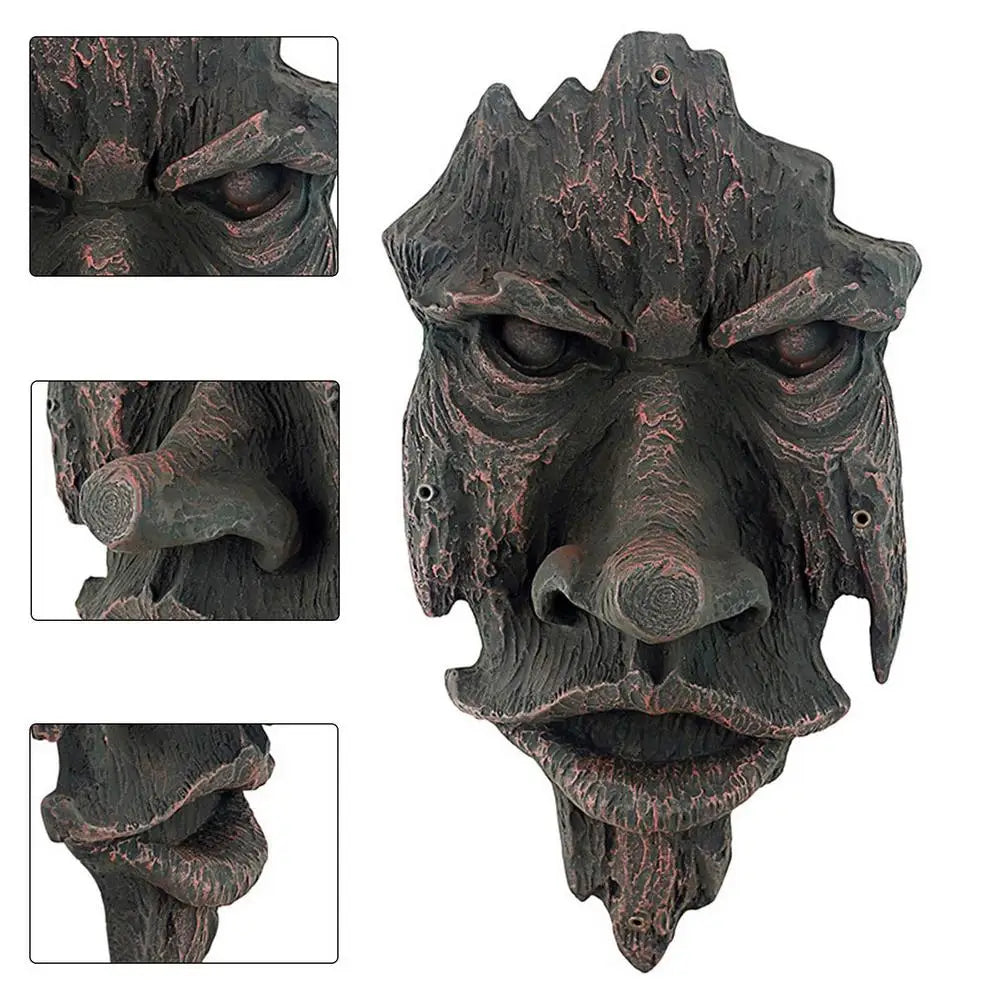 Bark Ghost Face Facial Features  Greenman Tree  Resin Garden Outdoor Sculpture