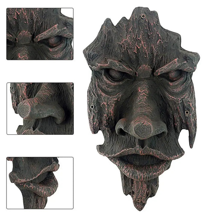 Bark Ghost Face Facial Features  Greenman Tree  Resin Garden Outdoor Sculpture
