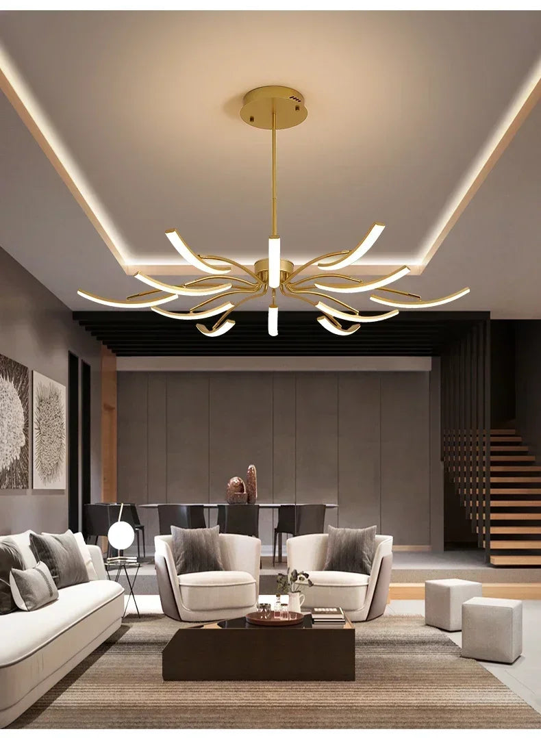 Modern Black Gold Dimming Pendant Light Nordic Creative LED Ceiling Chandeliers For Living Room Home Decor Light Fixtures