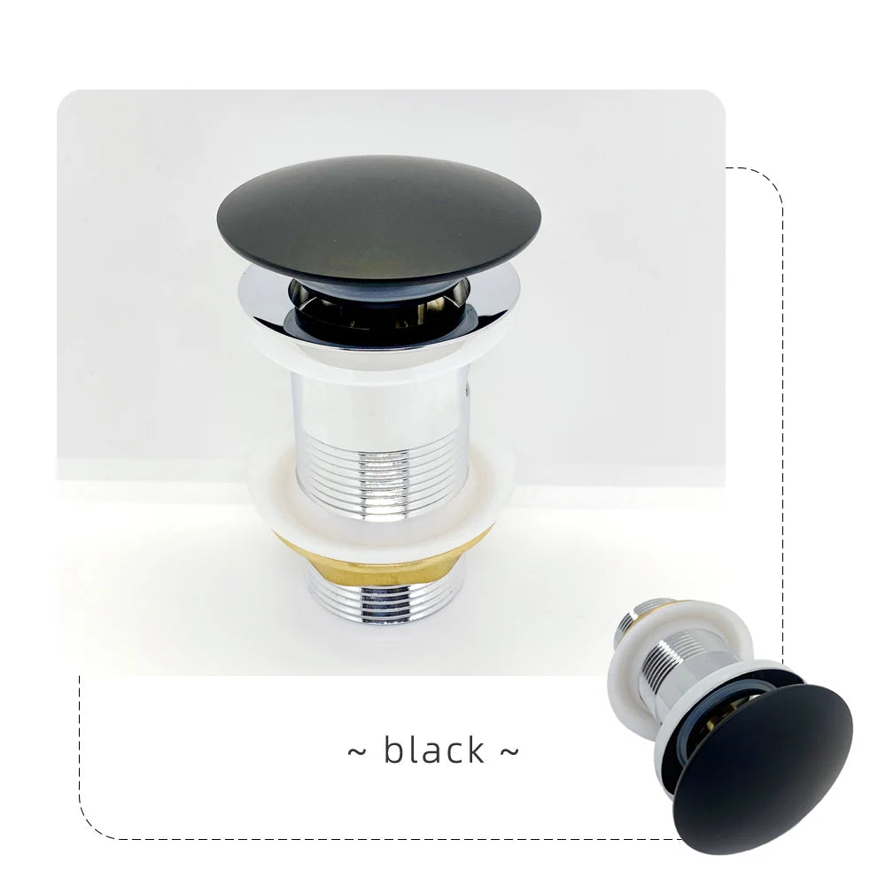 Bathroom Push Down Pop-Up Drain Sink Waste Stopper Valve Chrome Body with Color Lid Washbasin Water Head Deodorization Stopper