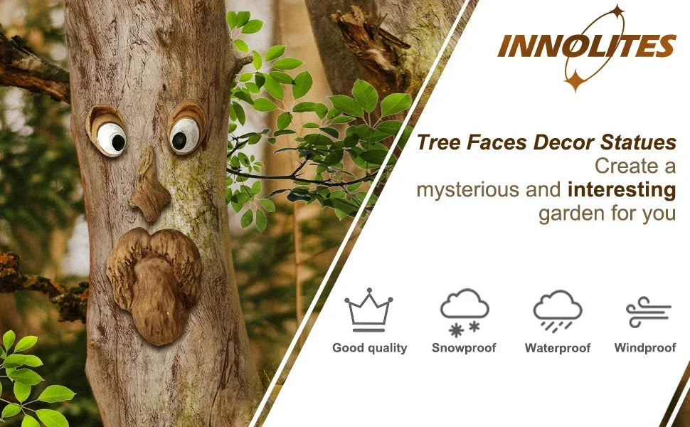 Outdoor Tree Face Statues Old Man Tree Hugger Bark Ghost Face  Funny Yard Art Tree Decor Outdoor Garden