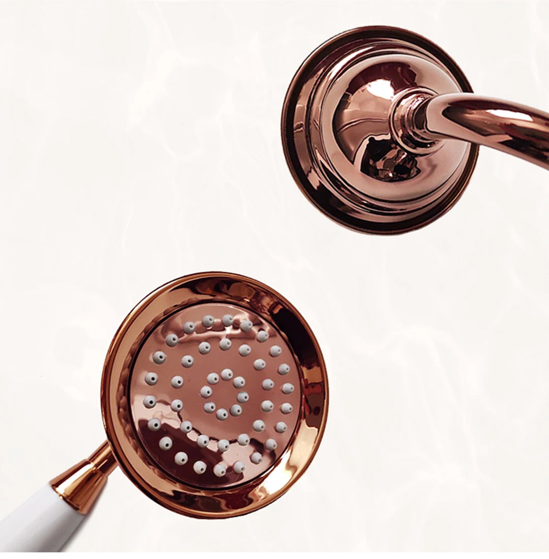 Brass Golden Rainfall Shower Head Rose Gold Handheld Shower Bathroom