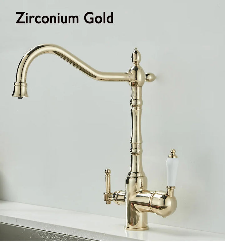 3 in 1 Kitchen Filter Faucet Pure Water 360 Rotation Kitchen sink Crane Dual Handle Dual Water Functions Mode Filter Mixer Taps
