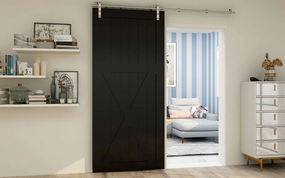 Sliding Door System Stainless Steel Sliding Barn Door Hardware Kit Rail System Industrial Track 4 Shape Rollers