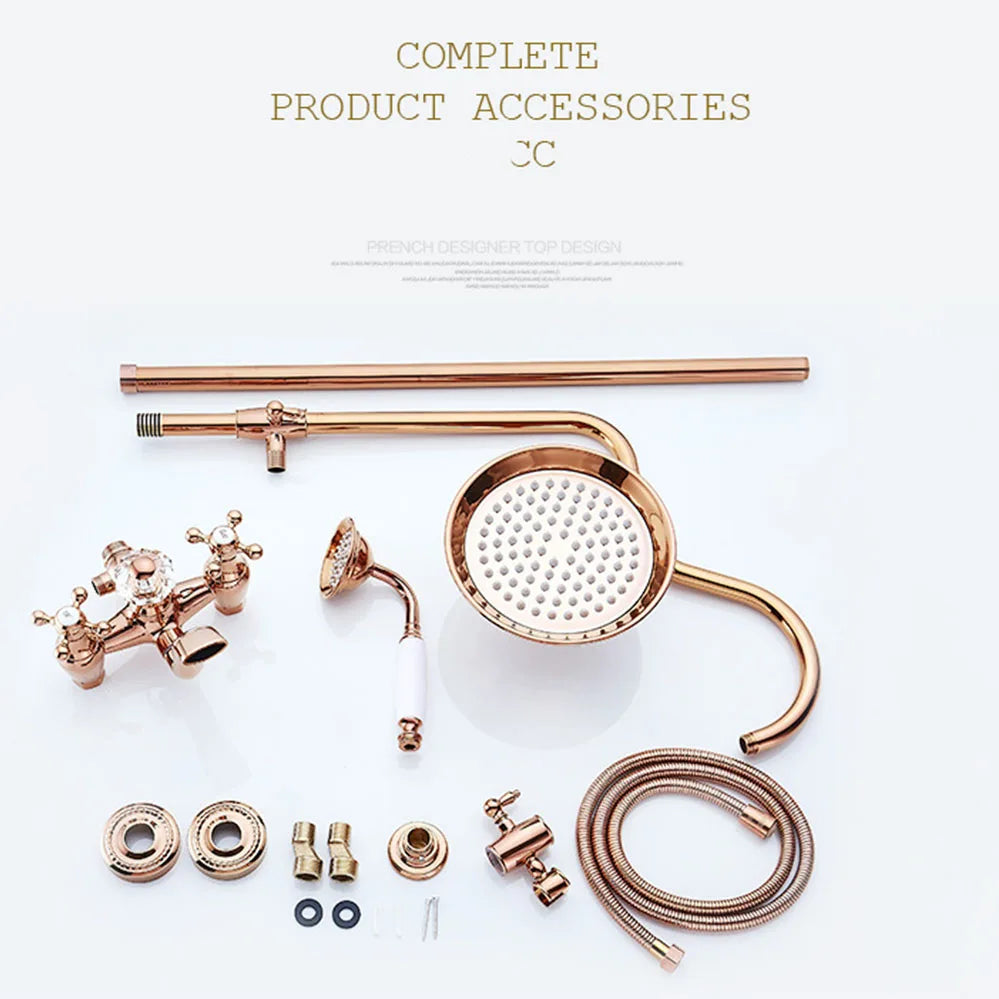 KEMAIDI Classic Bathroom Shower Set  Rose Gold Bath Shower Systerm W/ Big Rainfall Shower Head Swivel Bathtub Faucet Mixer Tap