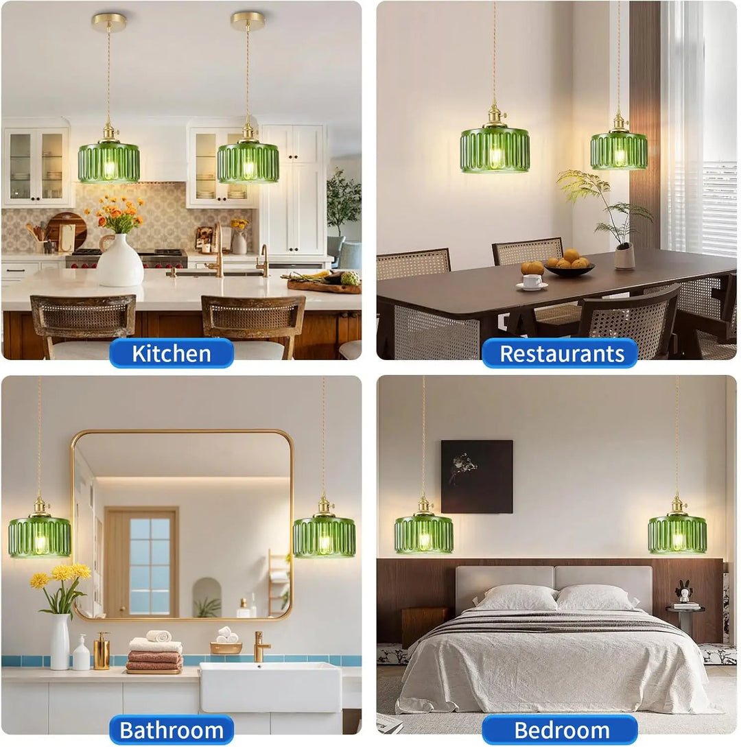 Hanging lamp glass pendant light E27 striped pendant light suitable for dining rooms, kitchens, cafes, bedside pendant lights