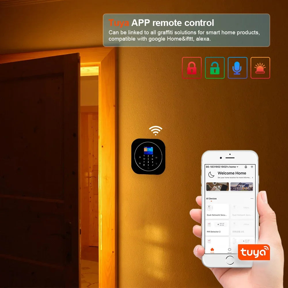 KERUI Tuya Smart Home Alarm System Kit G12 WiFi 2G GSM Home Security System with Door / Motion Sensor Smart Life Remote Control