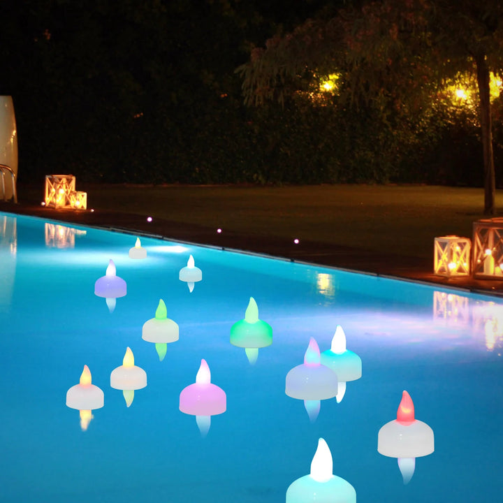 24/12Pcs Flickering Flameless LED Candles Light Lamp Waterproof Floating On Water LED Tea Light Battery Operated For Pool Spa