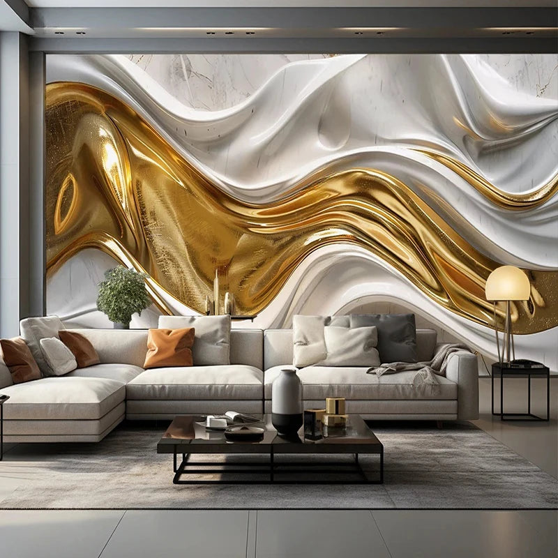 Custom Creative Abstract Black Gold Silky Lines Wallpaper Living Room Bedroom Study Creative Art Mural Background Wall 3D Decor