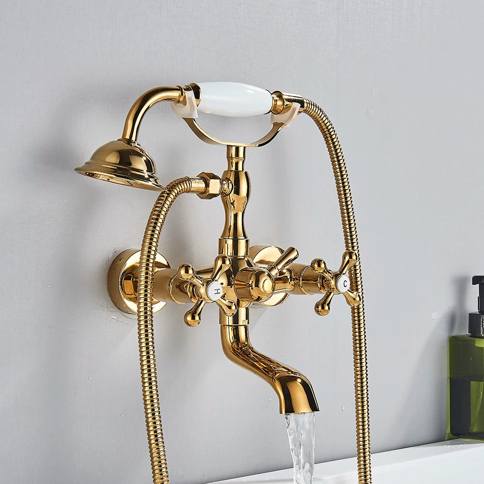 Luxury Golden Black Bathtub Faucet Mixer Tap Telephone Style With Sprayer Hand Shower Mixer Sets