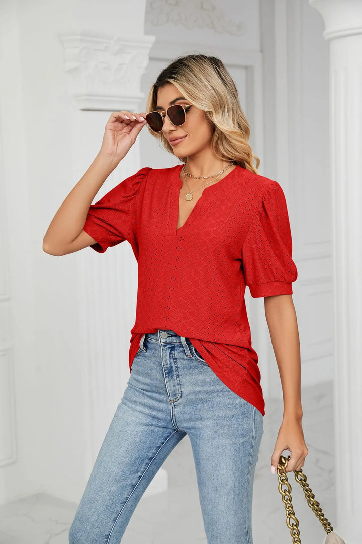 Womens Summer Tops V Neck Ruffle Sleeve Blouses Short Sleeve Casual Tops T-Shirts For Women