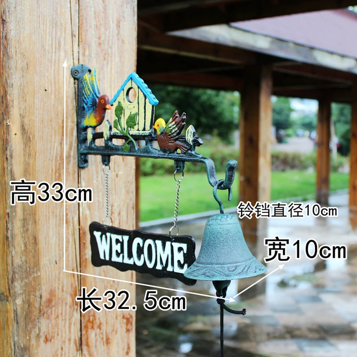 Nordic Rural Retro Welcome Double-sided Listing Doorbell Welcome Cast Iron Wrought Iron Doorbell Hand Bell
