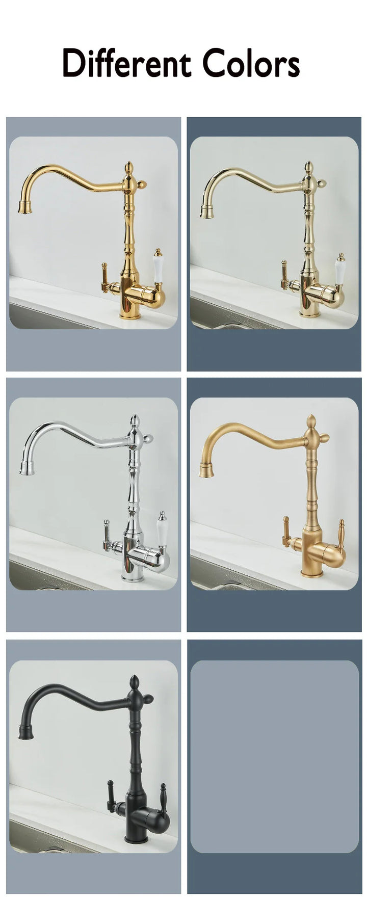 3 in 1 Kitchen Filter Faucet Pure Water 360 Rotation Kitchen sink Crane Dual Handle Dual Water Functions Mode Filter Mixer Taps