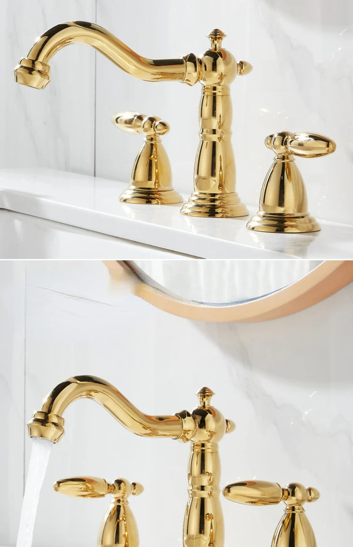 3 PCS Bathroom Faucets Dual Holder Three Hole Widespread Bathroom Sink Basin Faucets Deck Mounted Mixer Tap