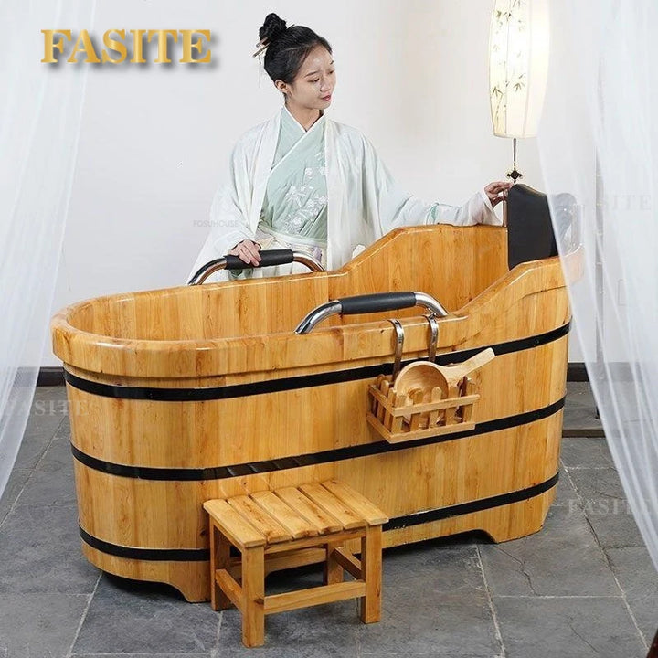 Portable Bathtubs Wooden Barrel Sweat Steaming with Cover Home Full Body Adult Bath Barrel Adult Home Beauty Salon Bath Tub