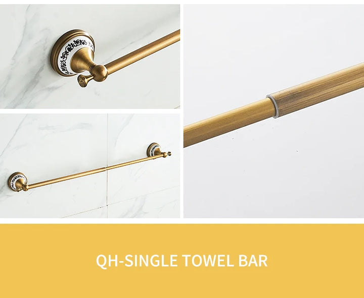 ELLEN Antique Bronze Bathroom Hardware Set Adjust Towel Rack Towel Holder Toilet Paper Holder Robe Hook EL2001A
