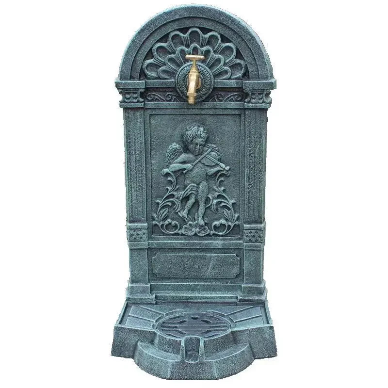Antique Green Cast Iron Standing Hand Sink With Engraved Angel On European Home Garden Decor Wash Stand Heavy Metal Wash Basin